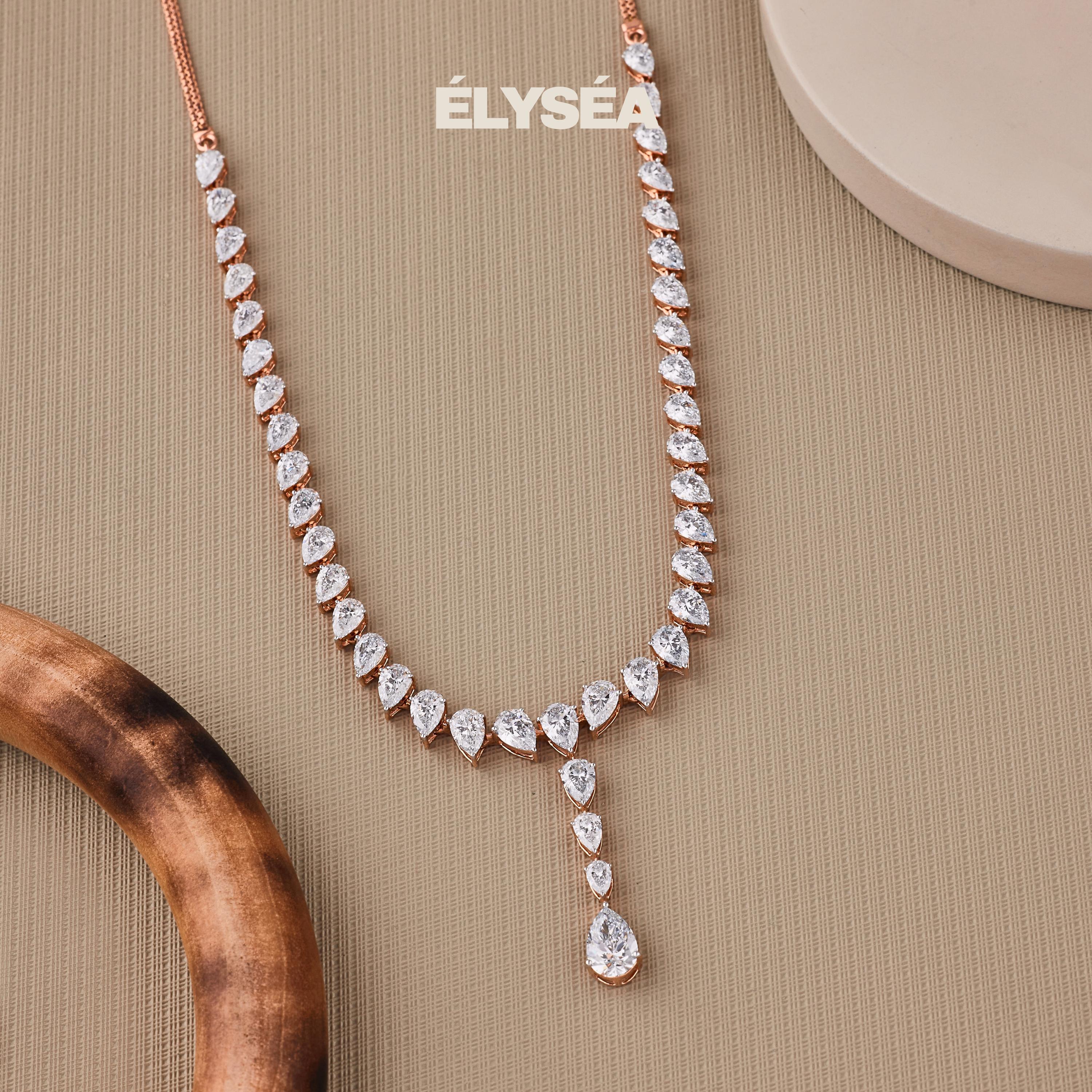 12.79 Ct Diamond Tennis Necklace, 16 inch Lab Grown Pear Cut Tennis Necklace, 14K Gold Beautiful White Diamonds, Wedding Luxury necklace Set