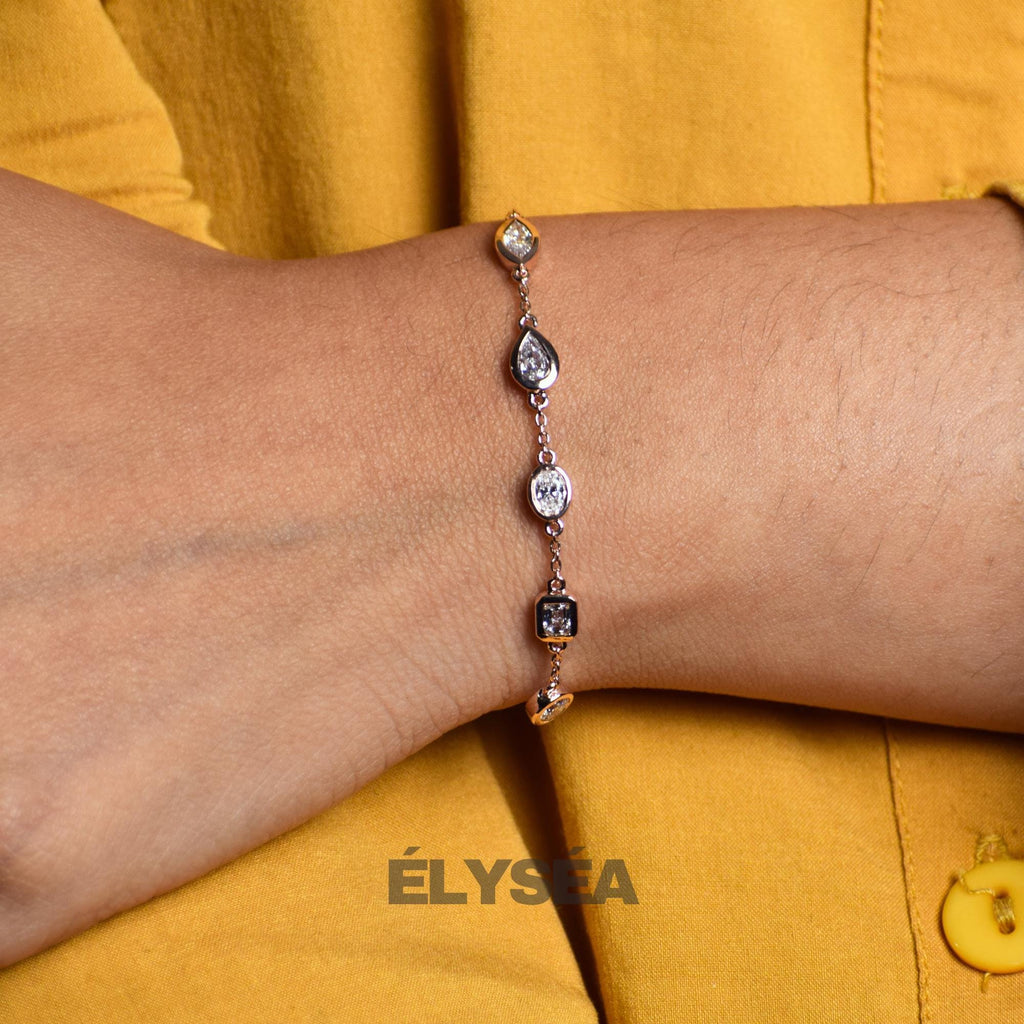 14K Gold Mix Shape Bezel Set Lab Created Diamond F/VS1, Solid Gold Jewelry, Gift for Birthday
