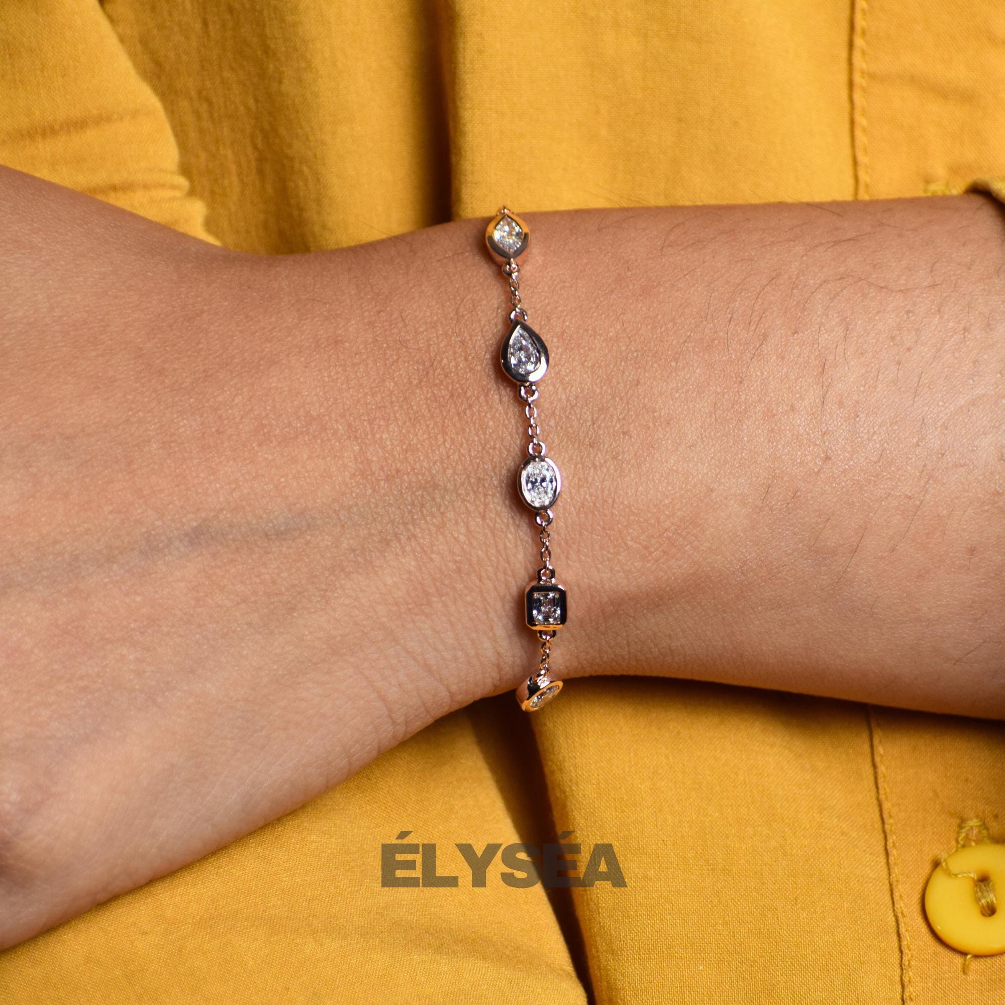 14K Gold Mix Shape Bezel Set Lab Created Diamond F/VS1, Solid Gold Jewelry, Gift for Birthday