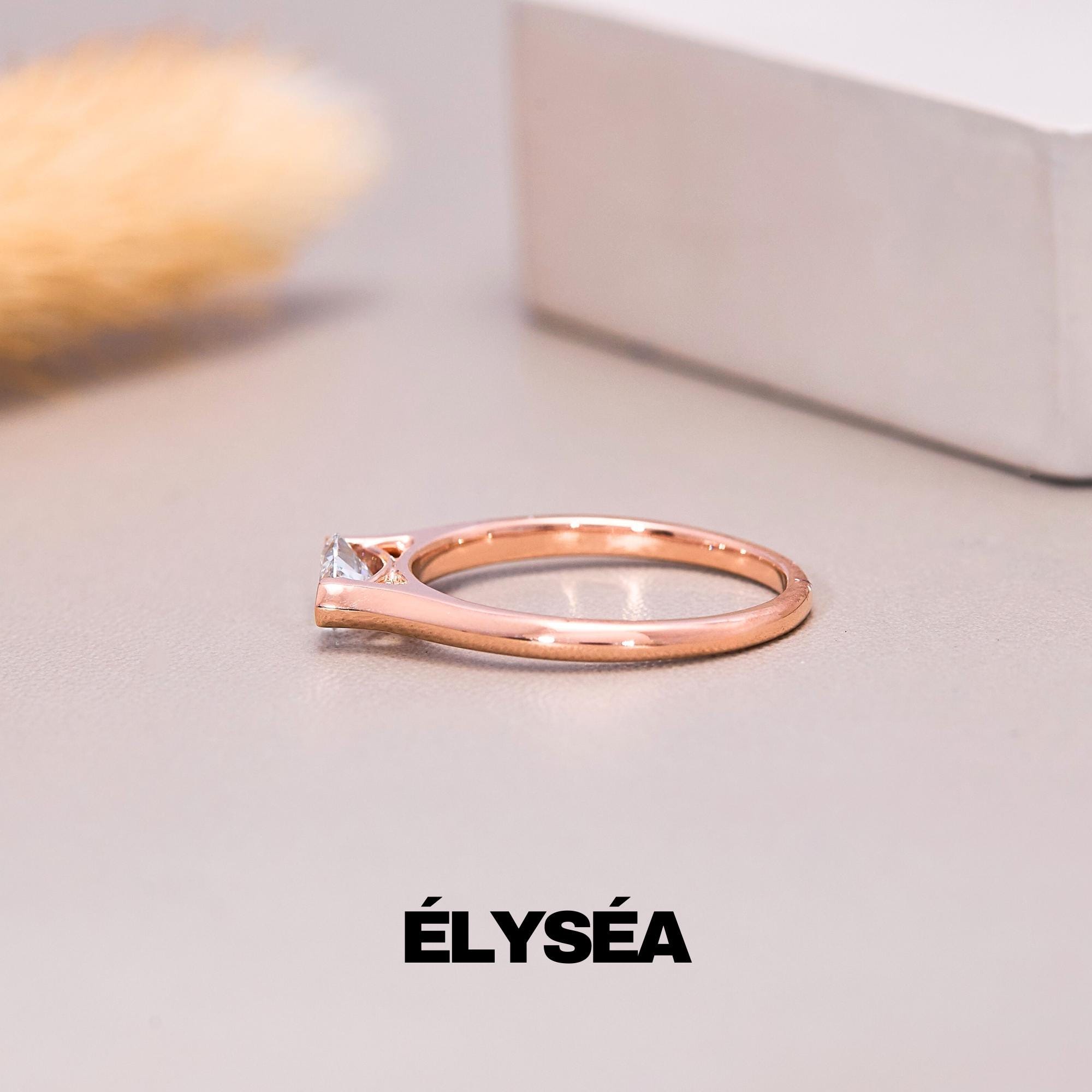 0.5 Carat East West Marquise Cut Solitaire Ring Available 14k-18k Gold /Modern Minimalist Half Bezel Engagement Ring, Lab grown Diamond Ring