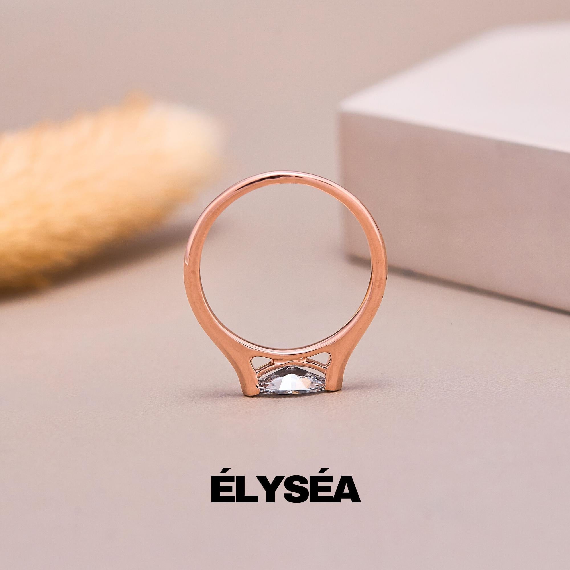 0.5 Carat East West Marquise Cut Solitaire Ring Available 14k-18k Gold /Modern Minimalist Half Bezel Engagement Ring, Lab grown Diamond Ring