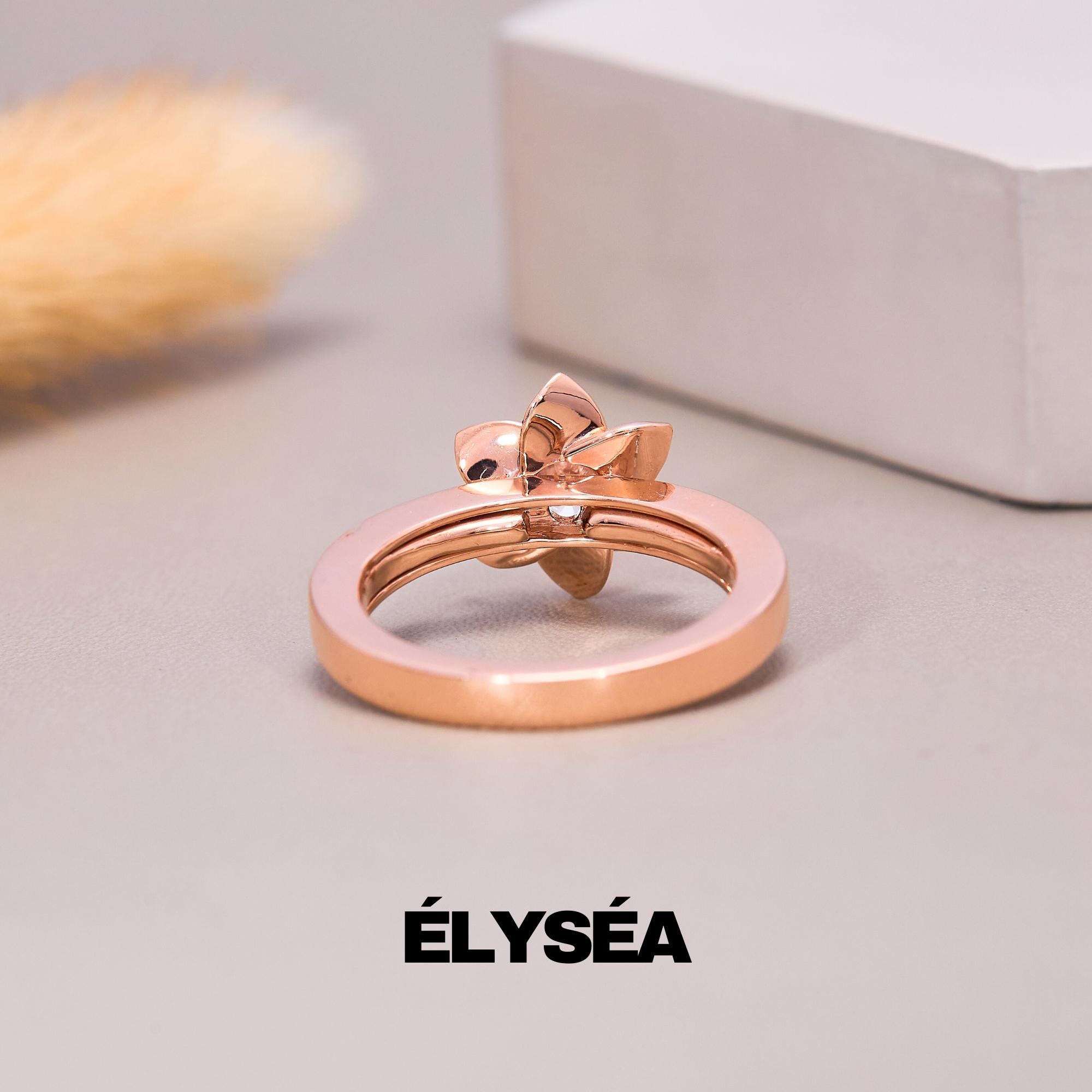Diamond Ring, 14k Gold Floral Diamond Ring, Engagement ring,  Floral Lab Grown Diamond Ring, Minimalist Diamond Flower, Wedding ring