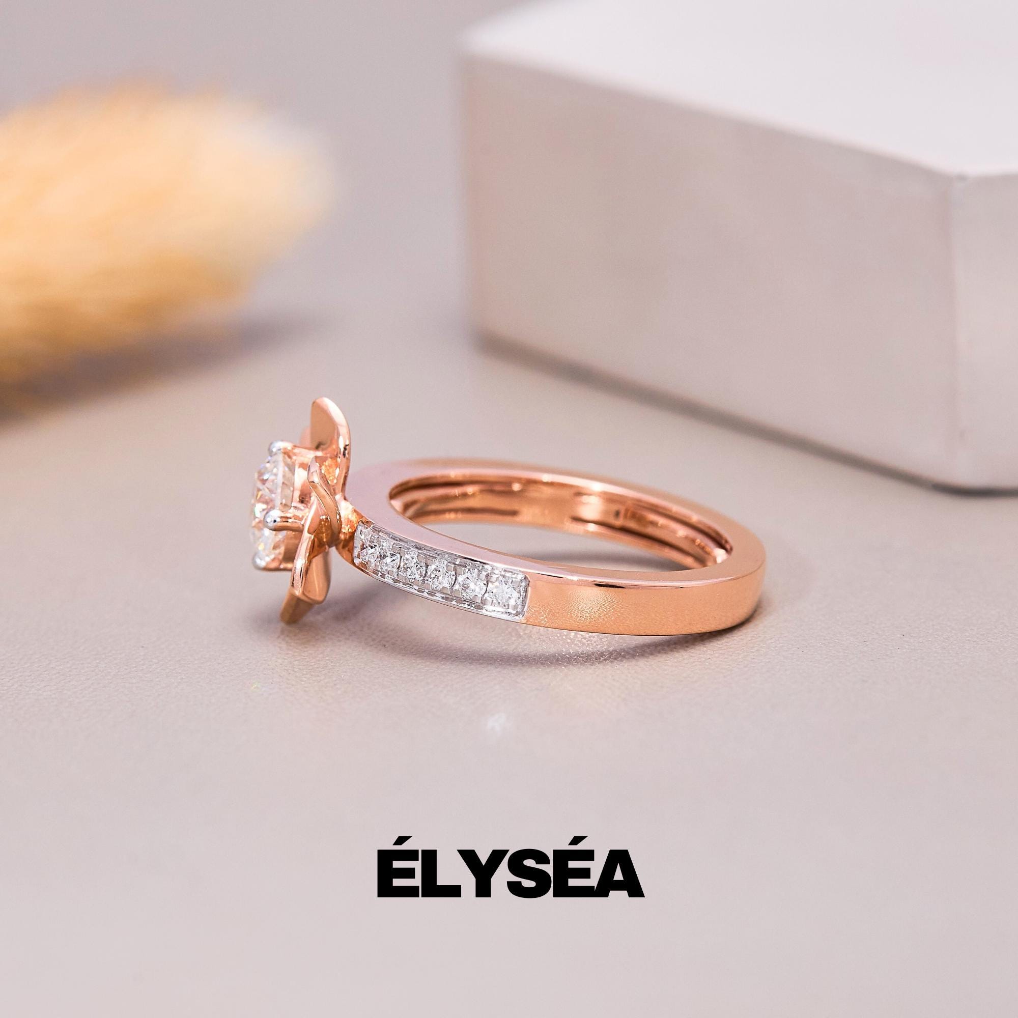 Diamond Ring, 14k Gold Floral Diamond Ring, Engagement ring,  Floral Lab Grown Diamond Ring, Minimalist Diamond Flower, Wedding ring