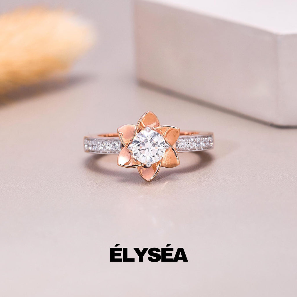 Diamond Ring, 14k Gold Floral Diamond Ring, Engagement ring,  Floral Lab Grown Diamond Ring, Minimalist Diamond Flower, Wedding ring