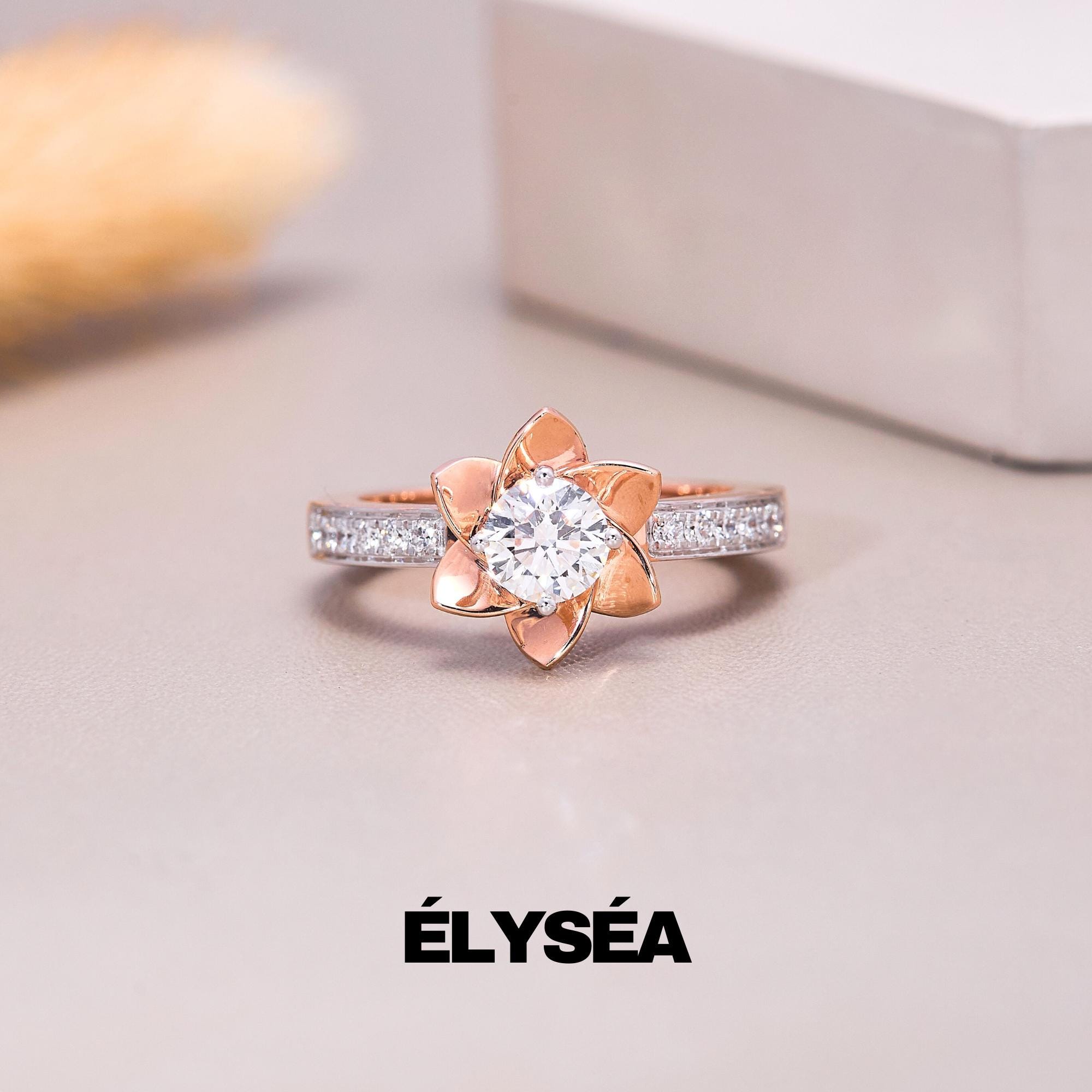 Diamond Ring, 14k Gold Floral Diamond Ring, Engagement ring,  Floral Lab Grown Diamond Ring, Minimalist Diamond Flower, Wedding ring