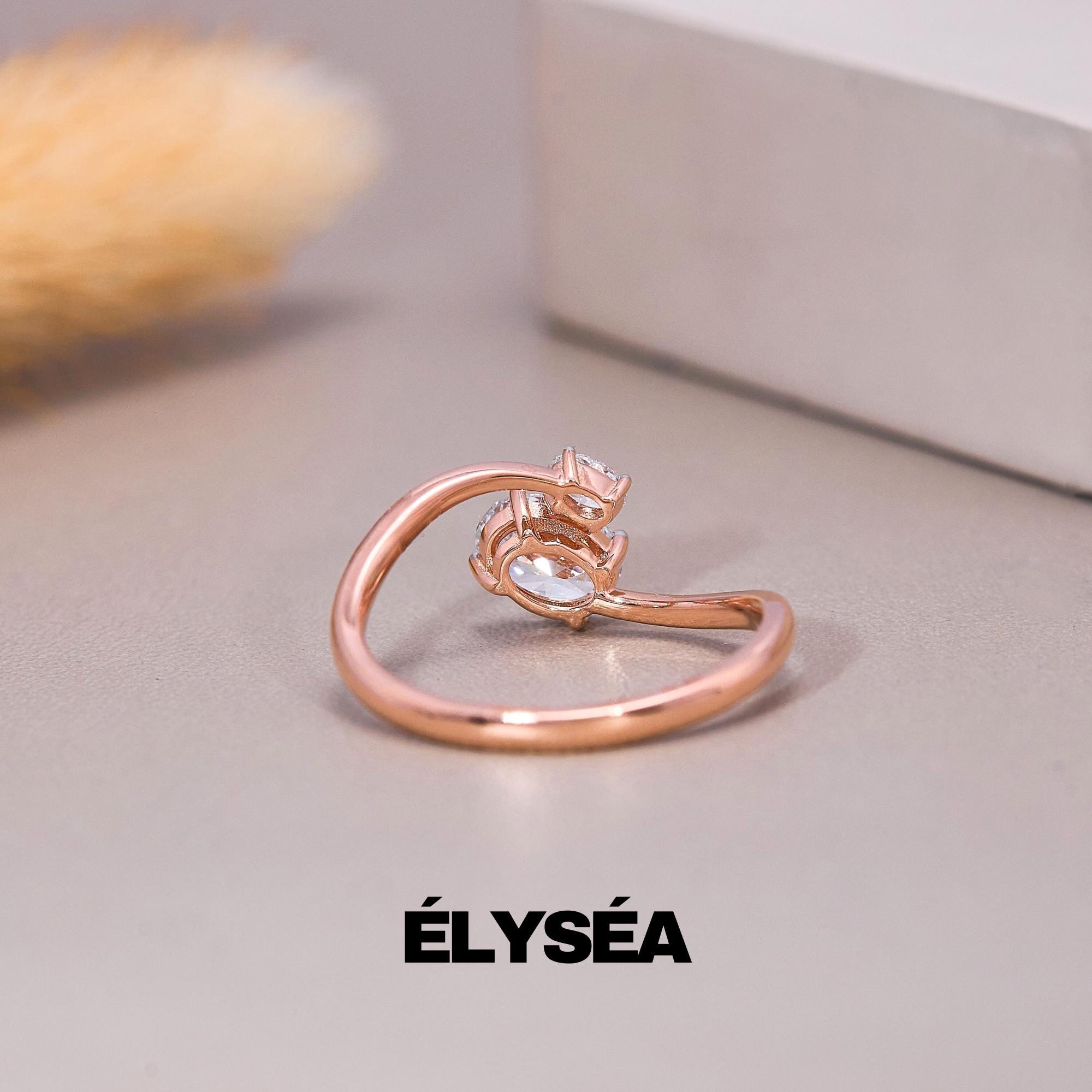 Toi et Moi Ring, Oval Lab grwon diamond ring, Promise Ring, Engagement Ring, Two Stone Ring, Wedding Ring, Anniversary Gift, Gift for Her