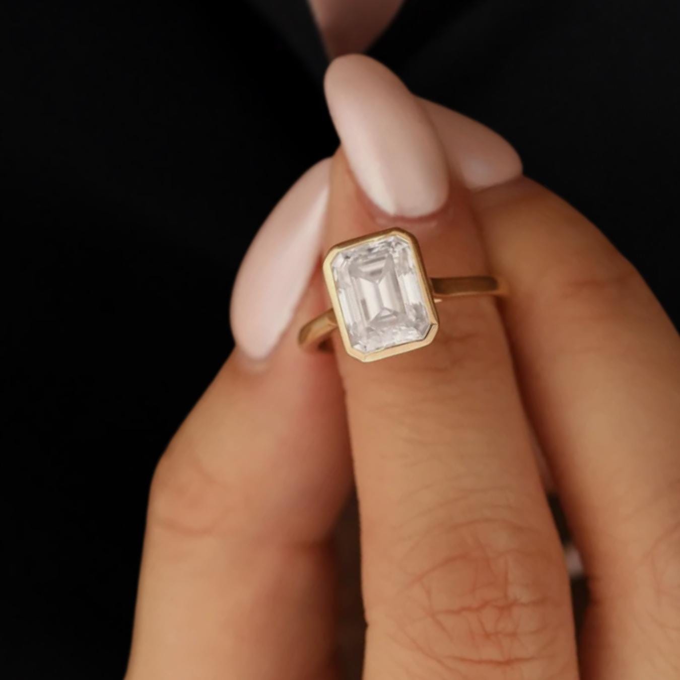 3CT Emerald Cut  Solitaire Ring, 14K Yellow Gold Engagement Ring