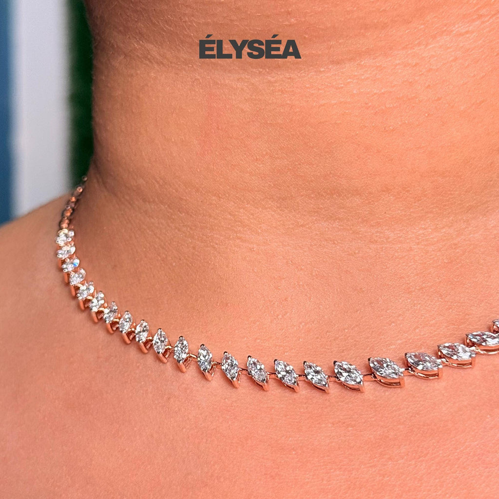 8.61Ct Lab grown Diamond Tennis Necklace, 14k White Gold Diamond Statement Necklace,  Marquise Cut  Diamond Layer Necklace for Bridal Gift