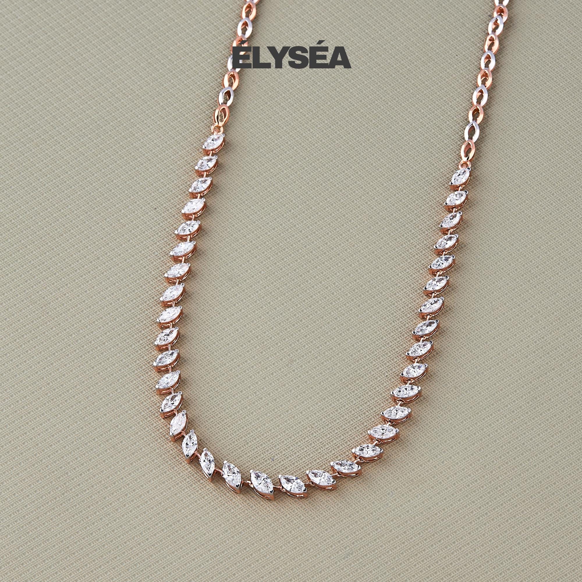 8.61Ct Lab grown Diamond Tennis Necklace, 14k White Gold Diamond Statement Necklace,  Marquise Cut  Diamond Layer Necklace for Bridal Gift