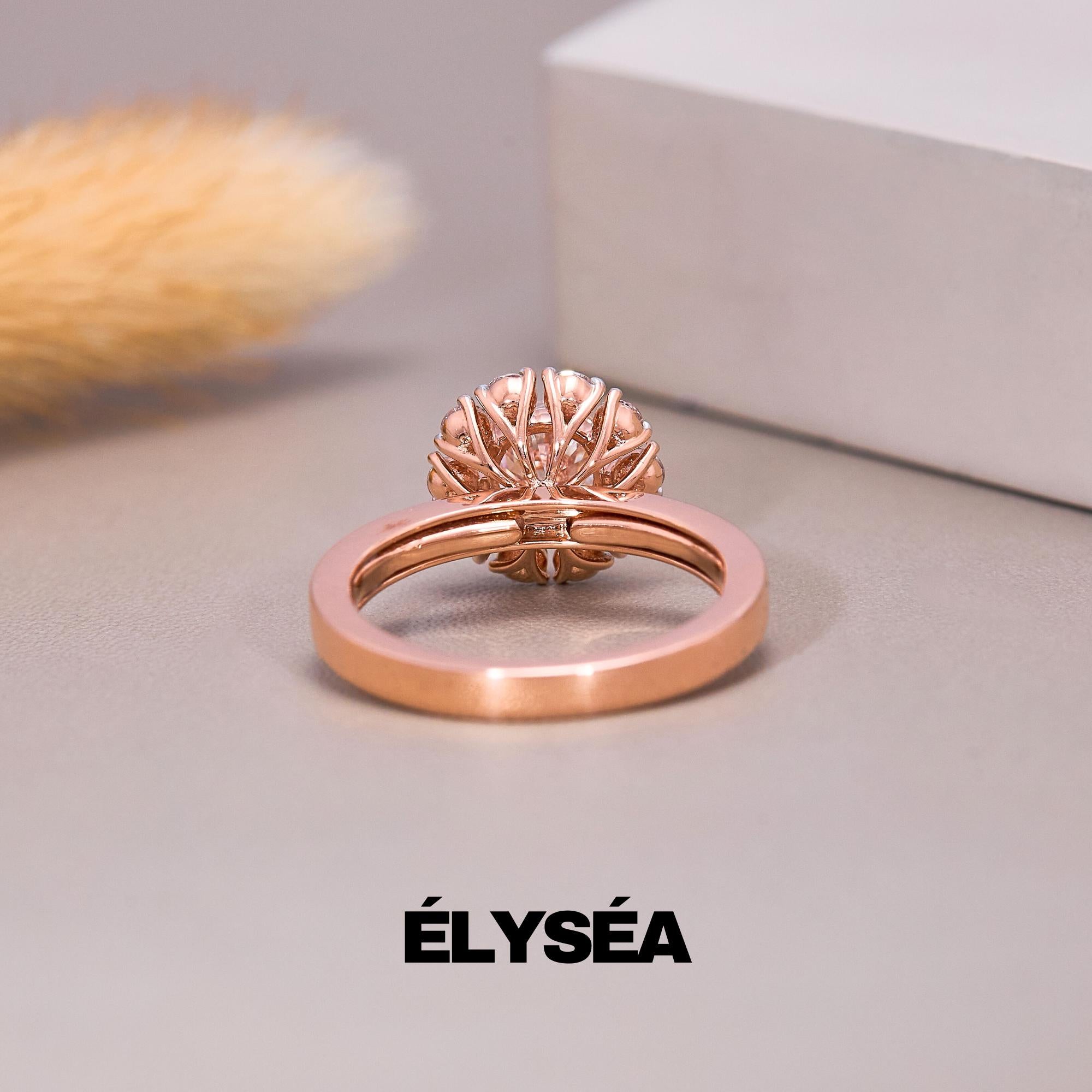 Round Lab Grown Diamond 14K Rose Gold Engagement Ring/ Unique Diamond Floral Promise Ring/ Wedding Ring for Her/ Diamond Ring for Women