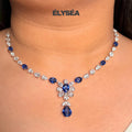 Sapphire Floral Tennis Necklace, September Birthstone, Pear Oval And Marquise Mixed Shape Lab Grown Diamond Necklace, 14K Gold Gift for Her