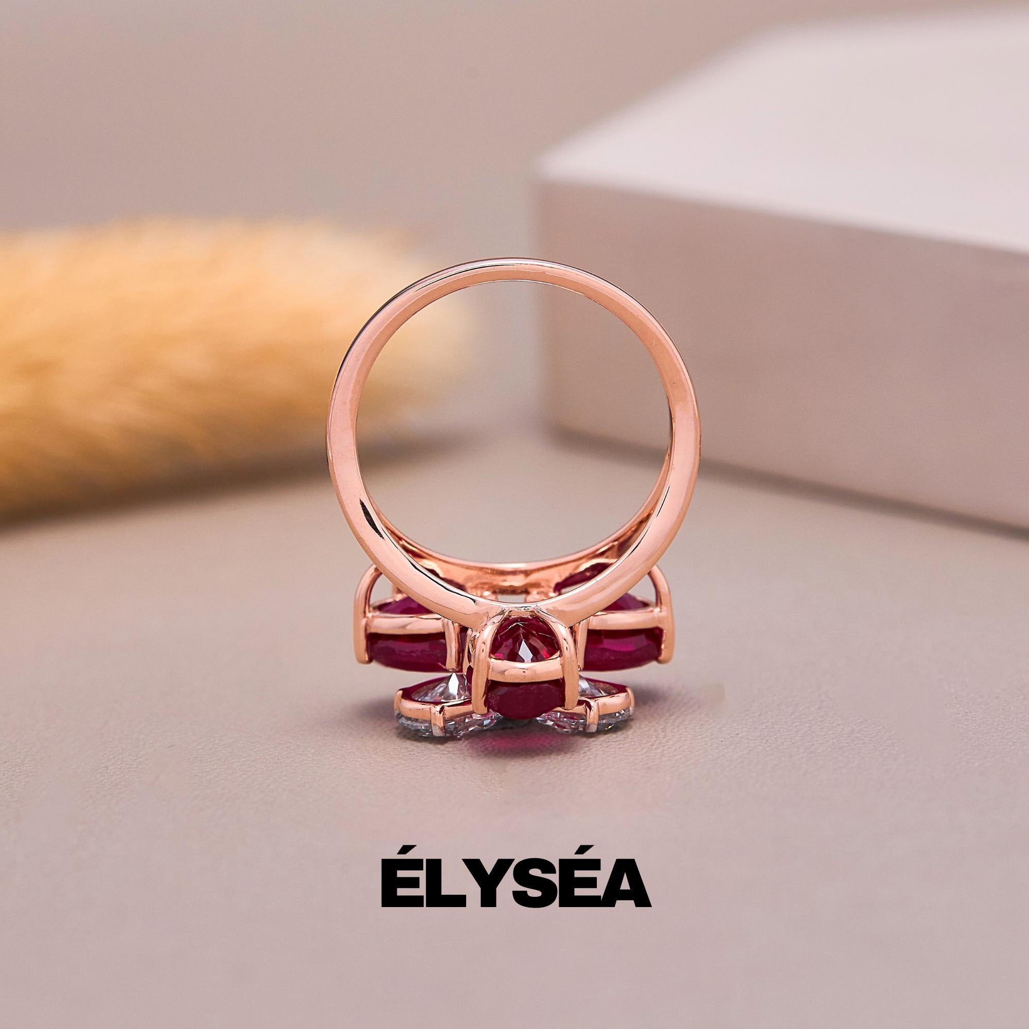 Ruby Ring, Oval Cut Ruby Ring with Oval Diamonds, 14k Solid Gold Ruby Birthstone Ring, Petal Floral Ruby Ring, Minimalist Birthday Gift