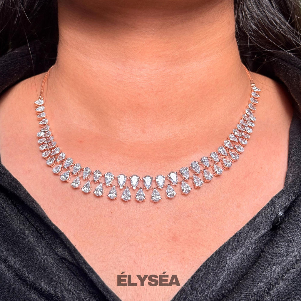 22.16 Carat Lab Pear Shape Diamond Necklace Diamond Tennis Necklace 14K Gold, Wedding Luxury necklace, Bridesmaid Necklace Gift Necklace Set