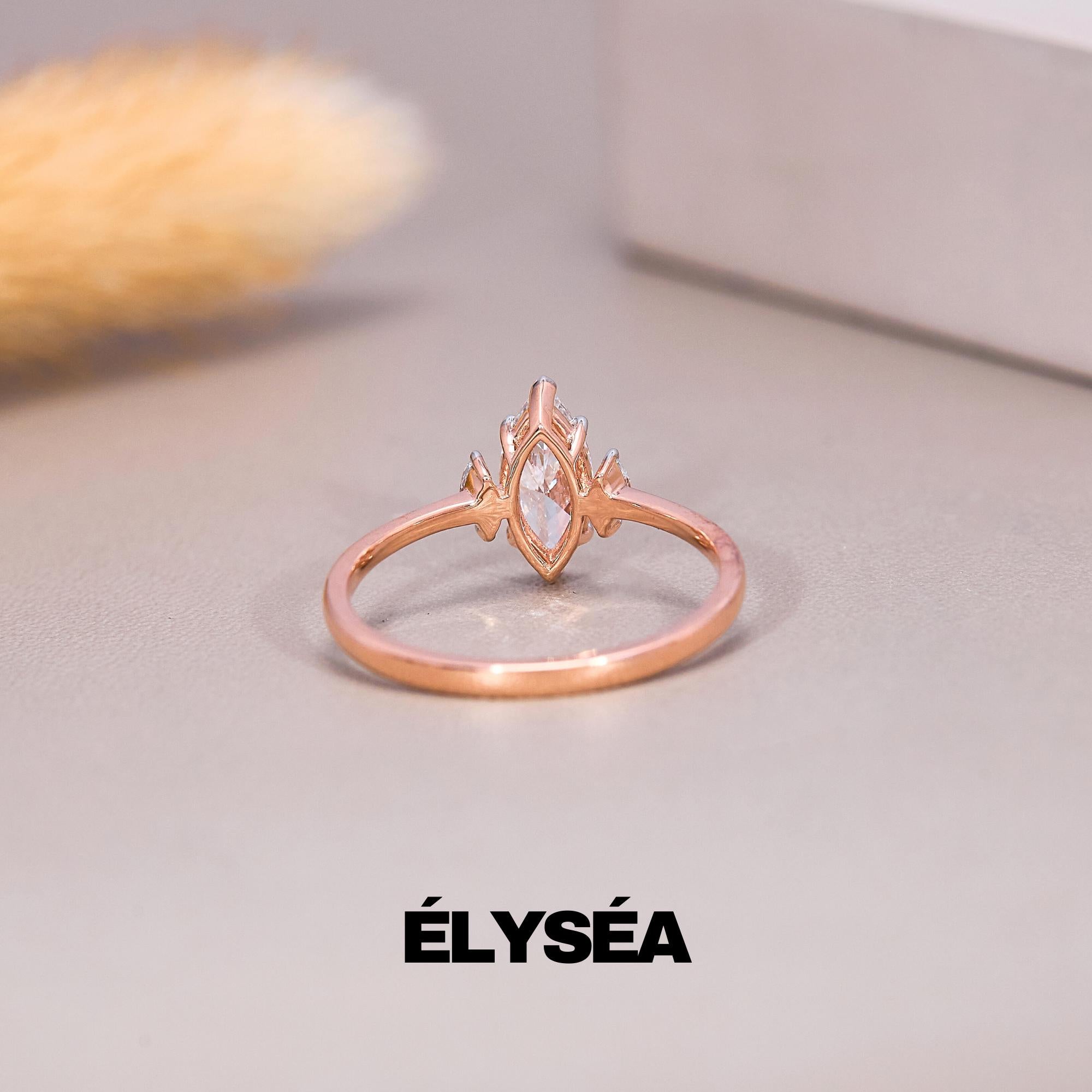 Unique Engagement Ring 0.75 ctw, 14k Gold Marquise Cut Ring with Lab Grown Diamond, Modern Solitaire Engagement Ring, Fine Jewelry for Women