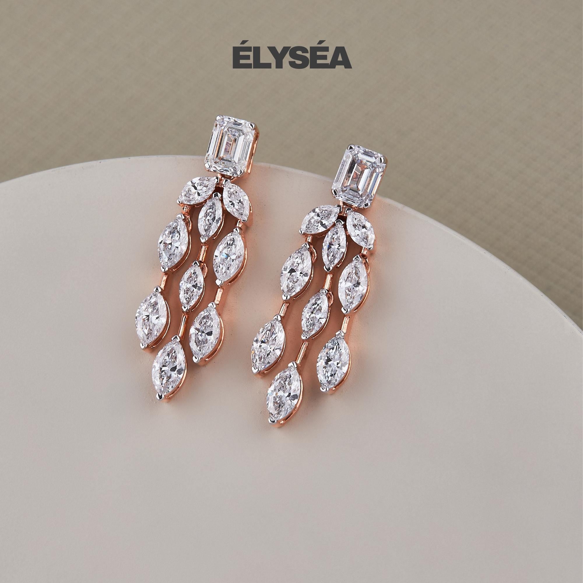 14k Rose Gold Tennis Necklace, 15.89 Carat Multi Shape Diamond Necklace Set, Marquise Pear Emerald Cut Lab Grown Diamond, F/VS1 clarity