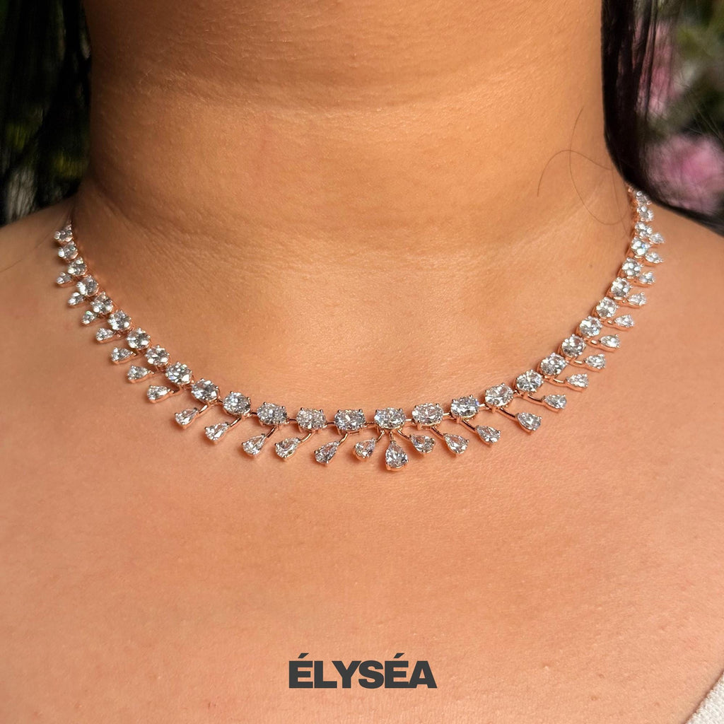 Luxurious 14k Solid Gold Diamond Tennis Necklace, Pear & Oval Cut Lab Grown Diamond Wedding Necklace For Women's, Last Minute Gift