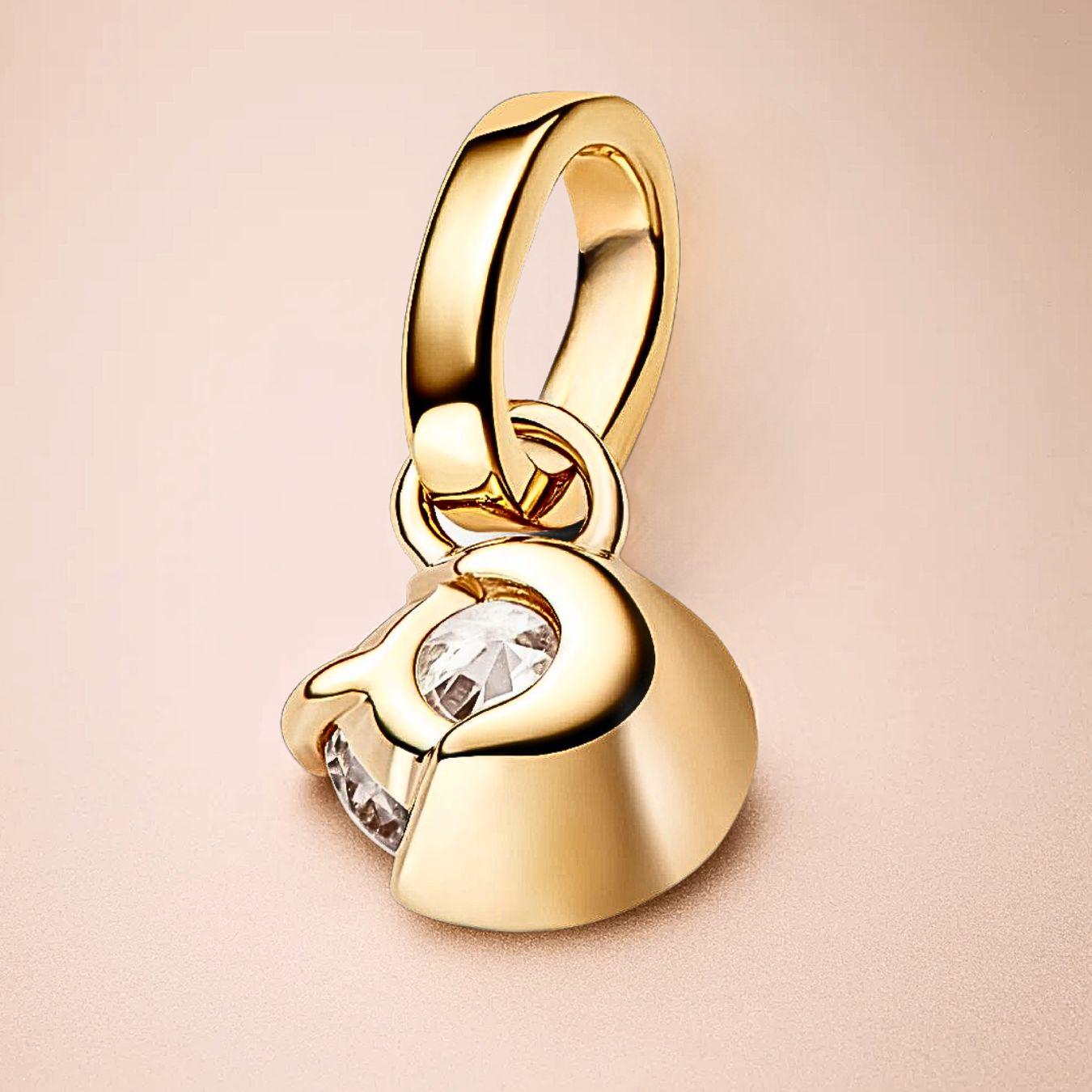 14K Gold Solitaire Pendant Crescent Moon Diamond Charm