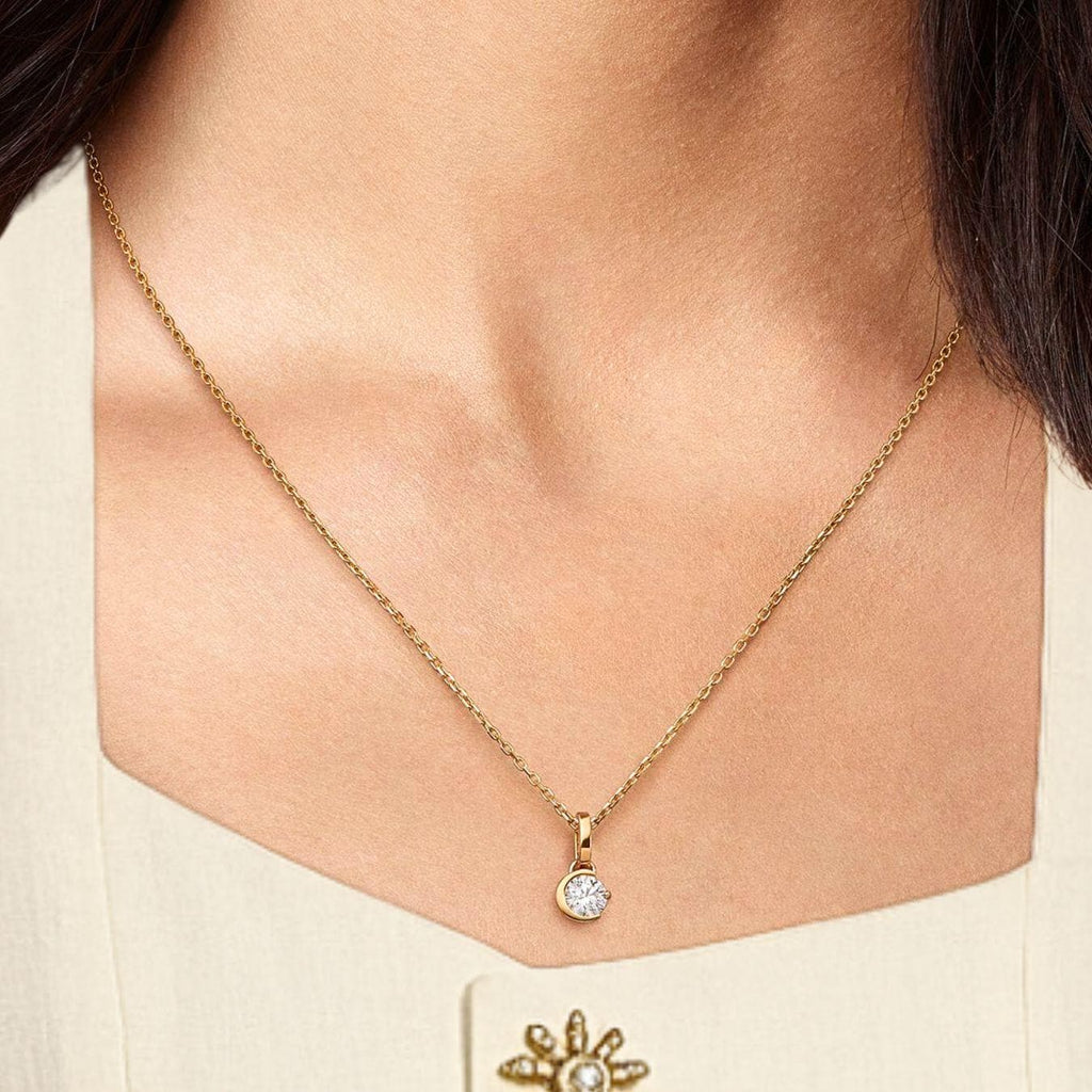 14K Gold Solitaire Pendant Crescent Moon Diamond Charm