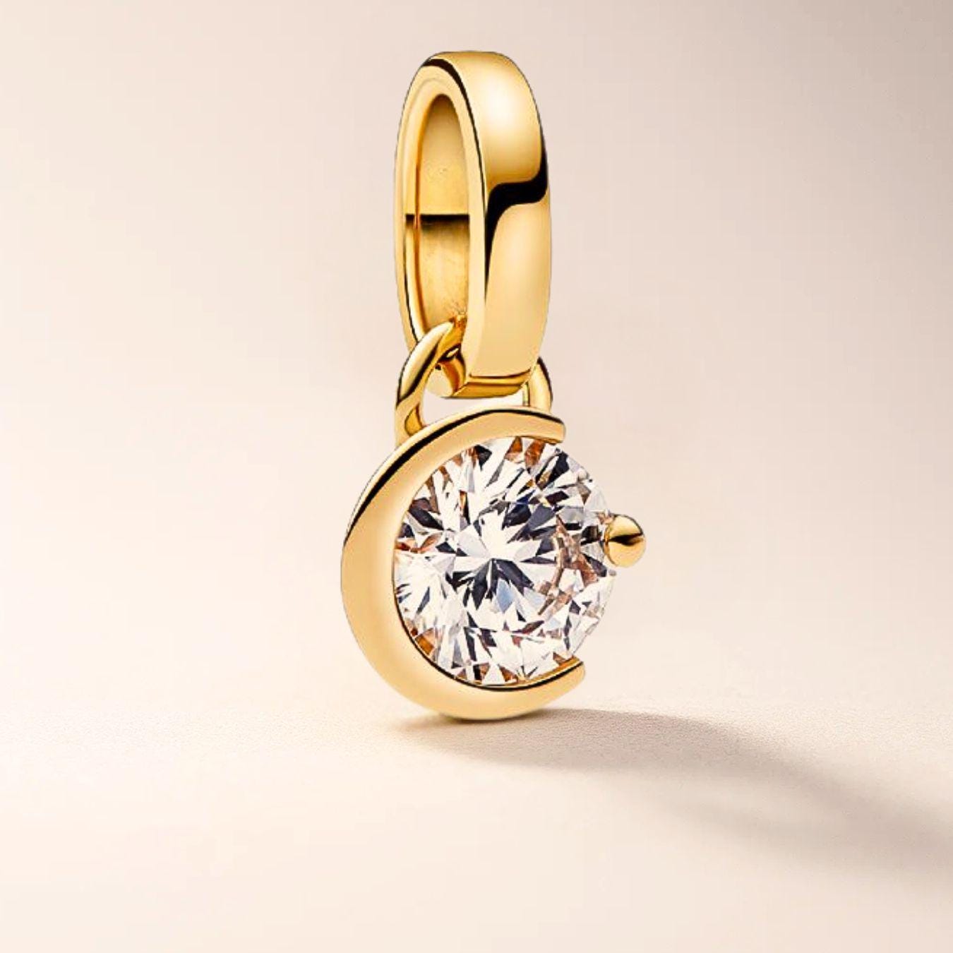 14K Gold Solitaire Pendant Crescent Moon Diamond Charm