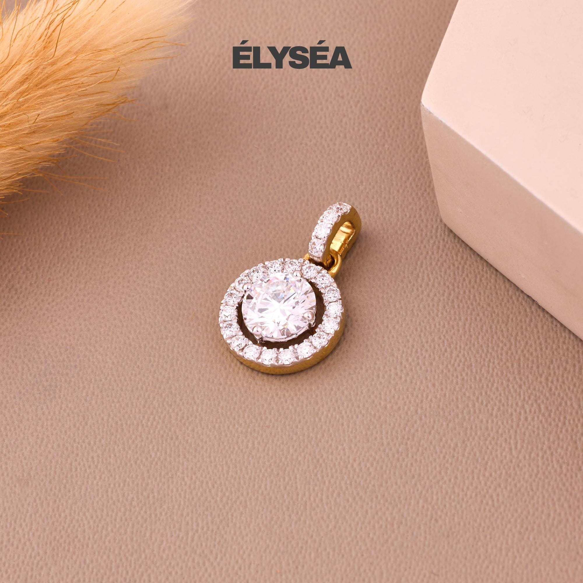 Halo Diamond Pendant, Round Diamond Solitaire Necklace in 14K Solid Gold, Minimalist Gold Diamond Necklace For Her, Birthday Gift Ideas