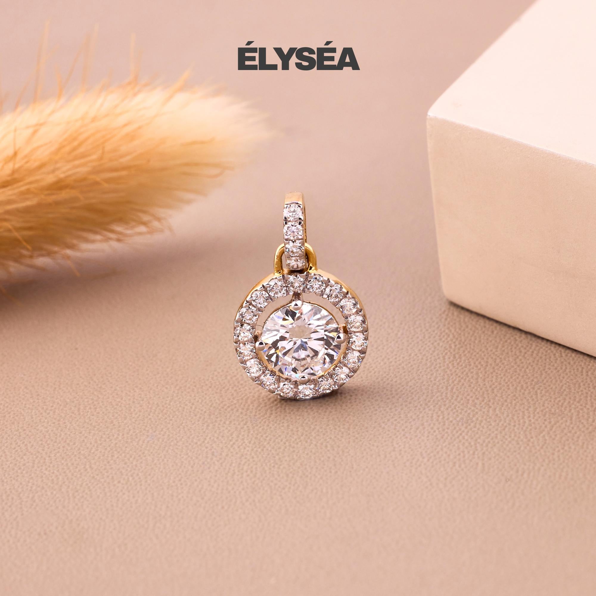 Halo Diamond Pendant, Round Diamond Solitaire Necklace in 14K Solid Gold, Minimalist Gold Diamond Necklace For Her, Birthday Gift Ideas