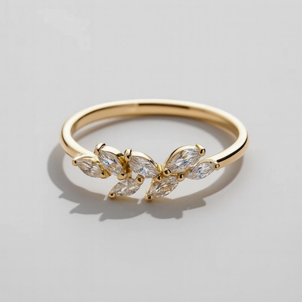 14K Gold Unique Leaf Floral Lab Grown Diamond Wedding Ring Vintage Yellow Gold Marquise Diamond Ring
