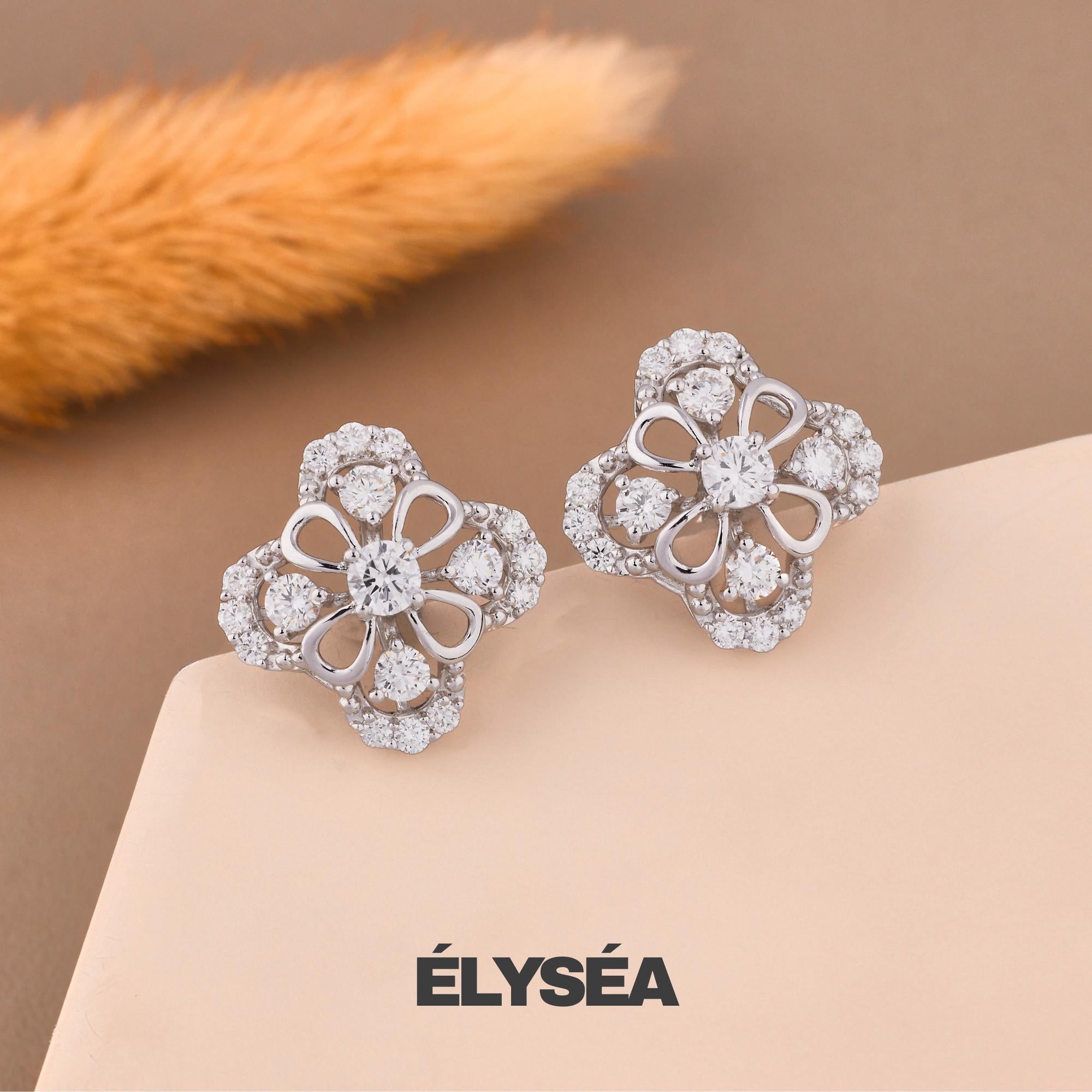 Diamond Stud Earrings, Diamond Clover Studs, 14K Gold Floral Studs, Minimalist Clover Stud Earrings, Flower Shaped Diamond Earrings