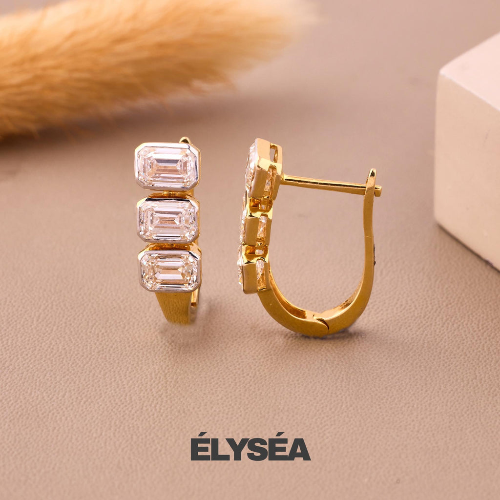 Diamond Earrings, 14k Emerald Diamond Mini Hoop Earrings, Emerald Diamond Mini Huggie Earrings, Tiny Hoop Earring, Hoop Earring Set