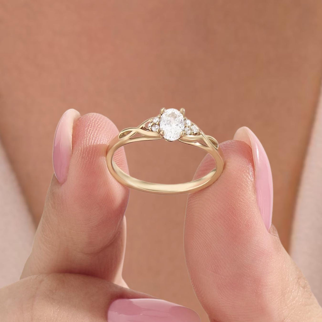 14K Gold Braided Band Lab Grown Diamond Engagement Ring, Vintage Inspired Oval Solitaire Ring