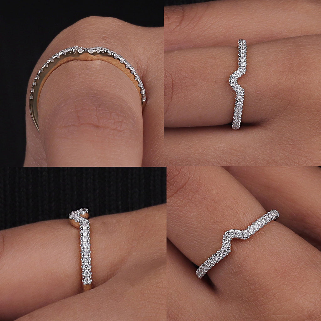 14K Gold Lab Grown Diamond Curved Wedding Band For Women