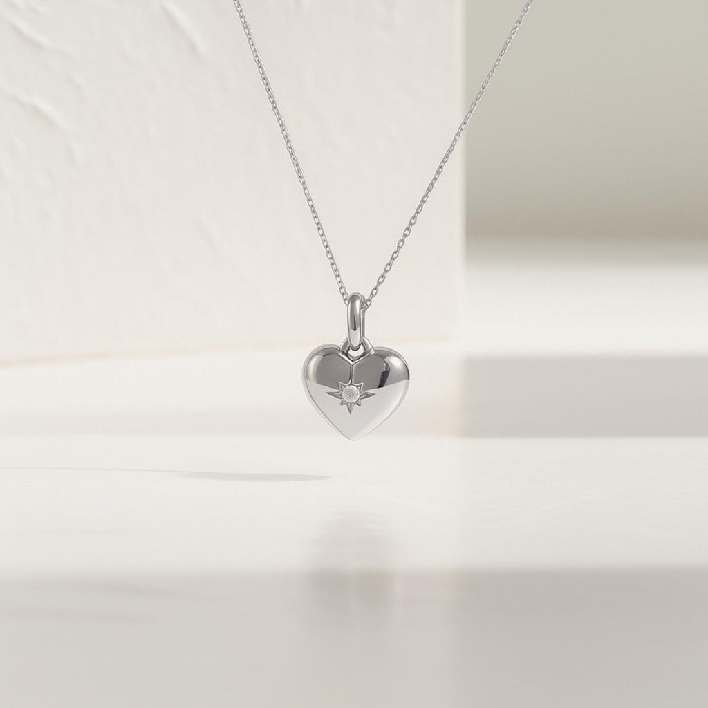 Tiny Diamond Heart Pendant Necklace in 14K Gold / Diamond Heart Necklace / Gift for Her