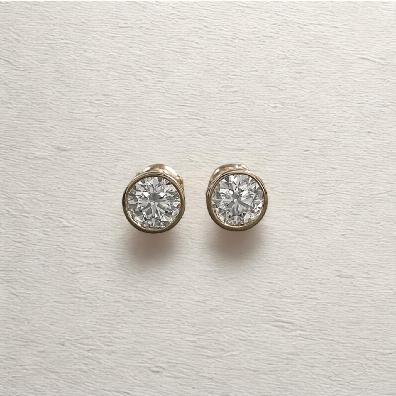 Round Cut Lab Diamond Stud Earrings / 14K Yellow Gold Bezel Set Women's Earrings