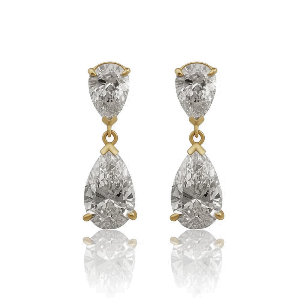 Mini Dainty Pear Diamond Drop Dangle Earrings Exquisite Art Deco Style 14K GOLD