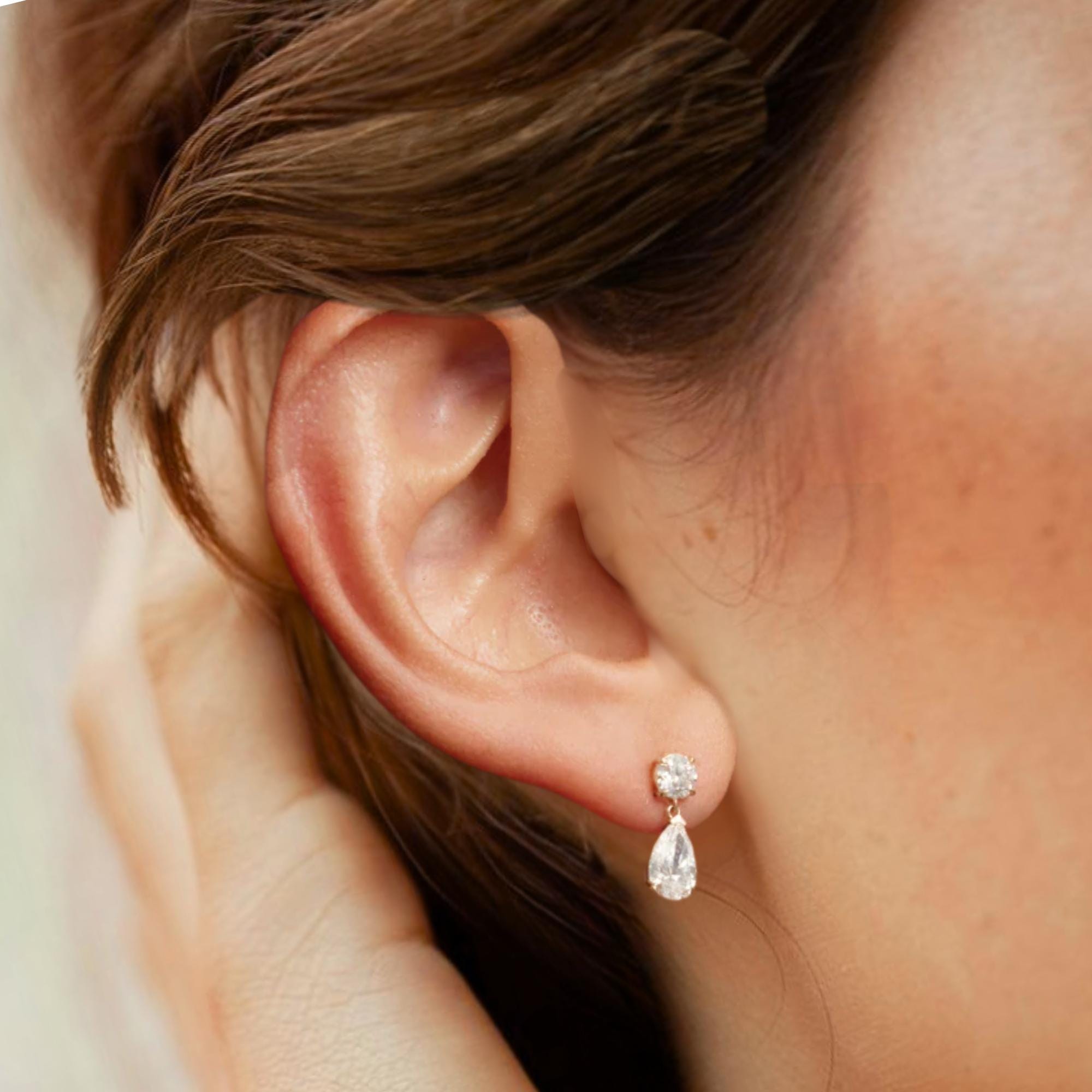 Mini Dainty Pear Diamond Drop Dangle Earrings Exquisite Art Deco Style 14K GOLD