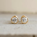 Round Cut Lab Diamond Stud Earrings / 14K Yellow Gold Bezel Set Women's Earrings