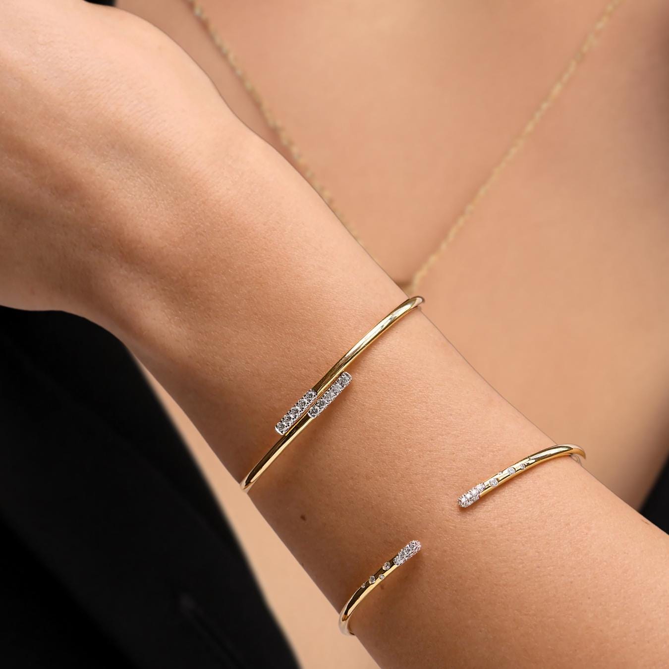 Solid 14K Gold Diamond Bangle Bracelet, Lab Grown Diamond Bracelet, Minimalist Bracelet