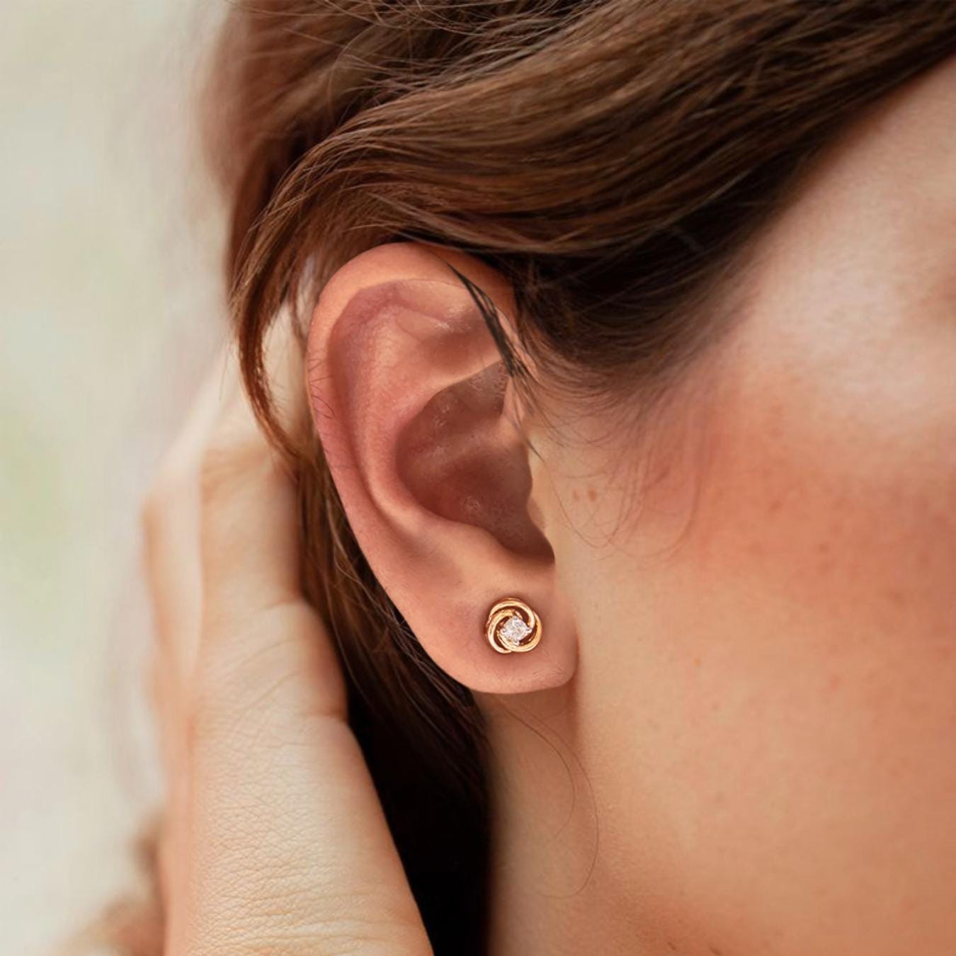 14K Solid Gold Diamond Cluster Stud Earrings | Flower Stud Earrings for Women