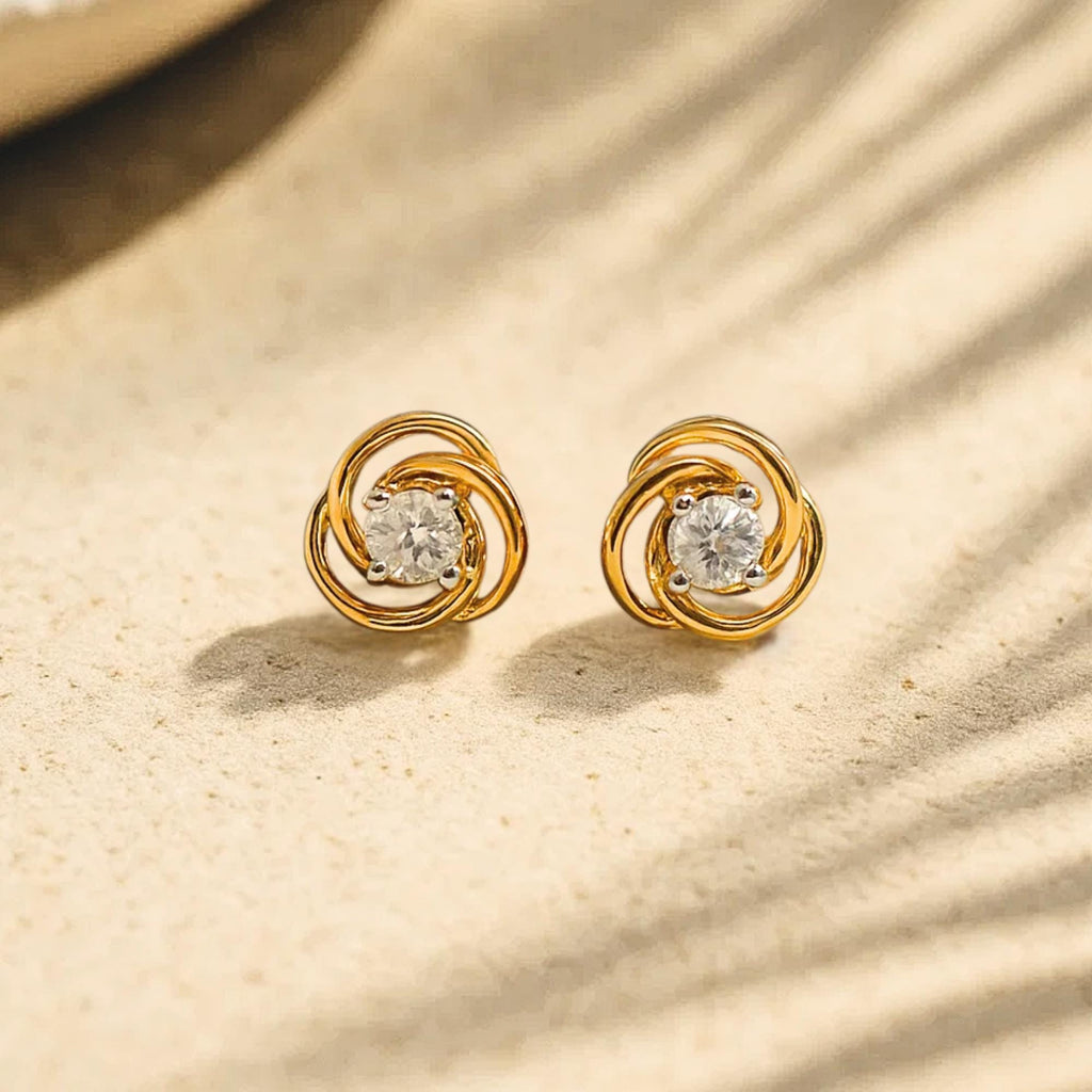 14K Solid Gold Diamond Cluster Stud Earrings | Flower Stud Earrings for Women