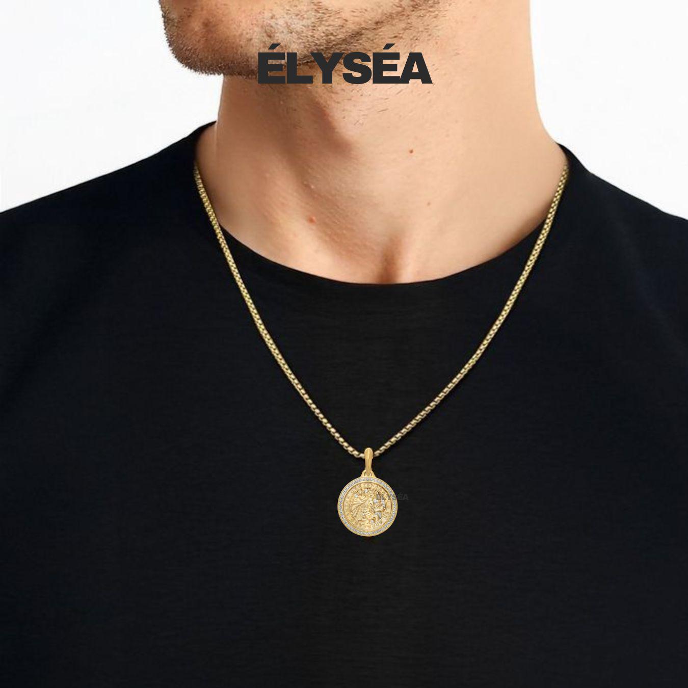 14K Gold Saint Christopher Lab Grown Diamond Pendant, Men's Religious Medal, Spiritual Protection Pendant, Travel Pendant