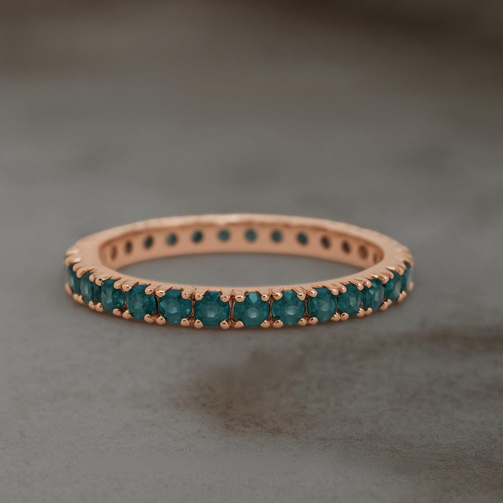 Dainty Teal Blue Sapphire Eternity Ring, 14K Gold Eternity Band Minimalist Wedding Band