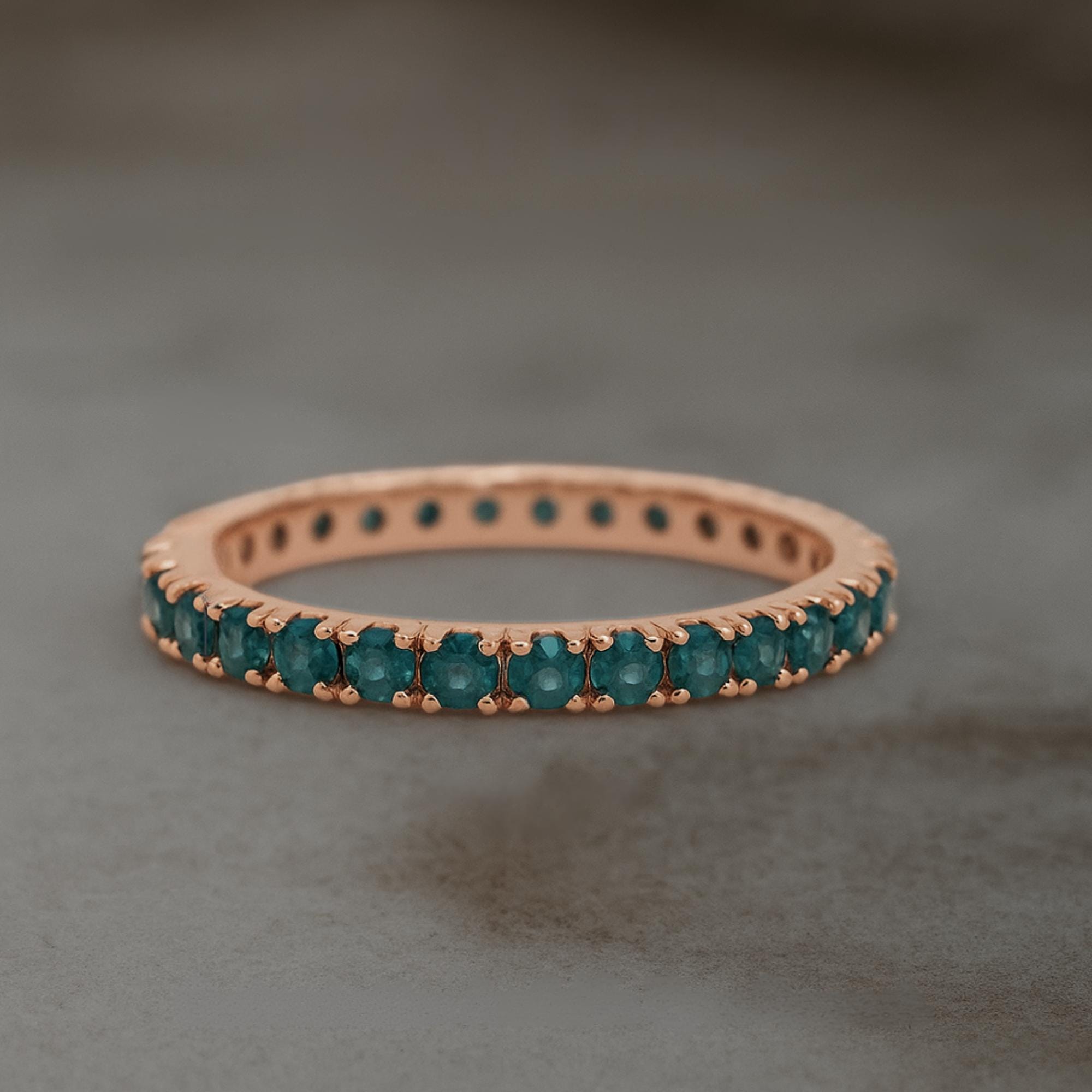 Dainty Teal Blue Sapphire Eternity Ring, 14K Gold Eternity Band Minimalist Wedding Band