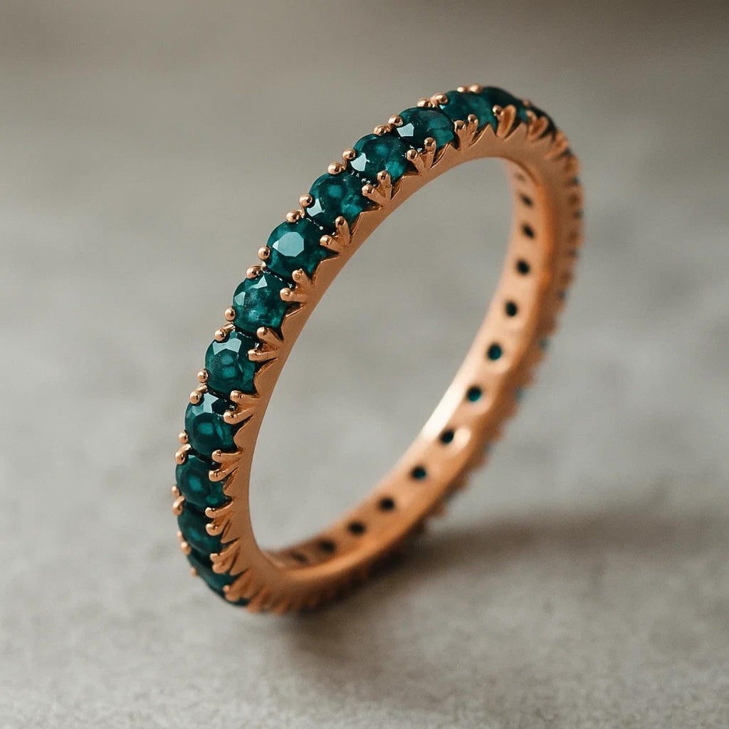 Dainty Teal Blue Sapphire Eternity Ring, 14K Gold Eternity Band Minimalist Wedding Band