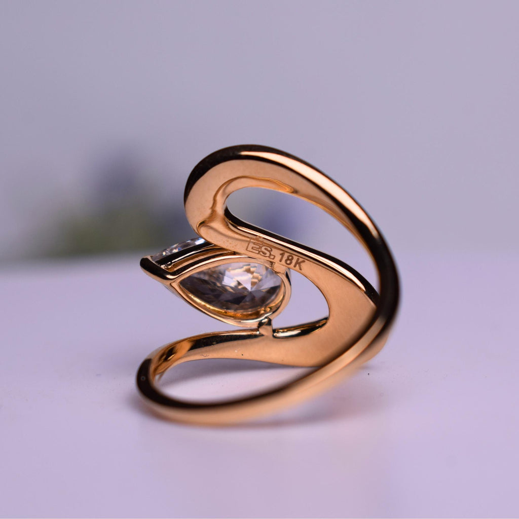 Eco Friendly Lab Grown Diamond Solitaire Wedding Ring, 14K Gold Curved Proposal Ring For Women