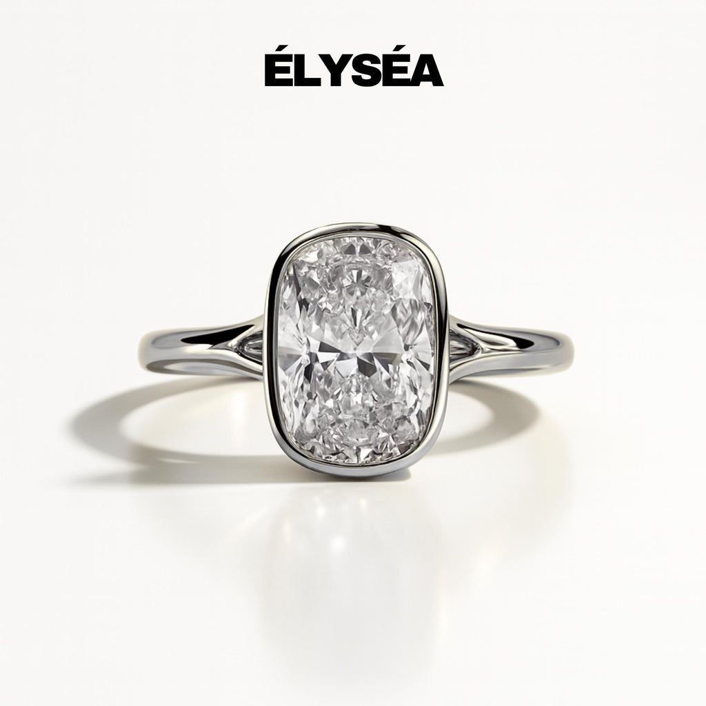 2 Carat Elongated Cushion Lab Created Diamond Bezel Set Engagement Ring