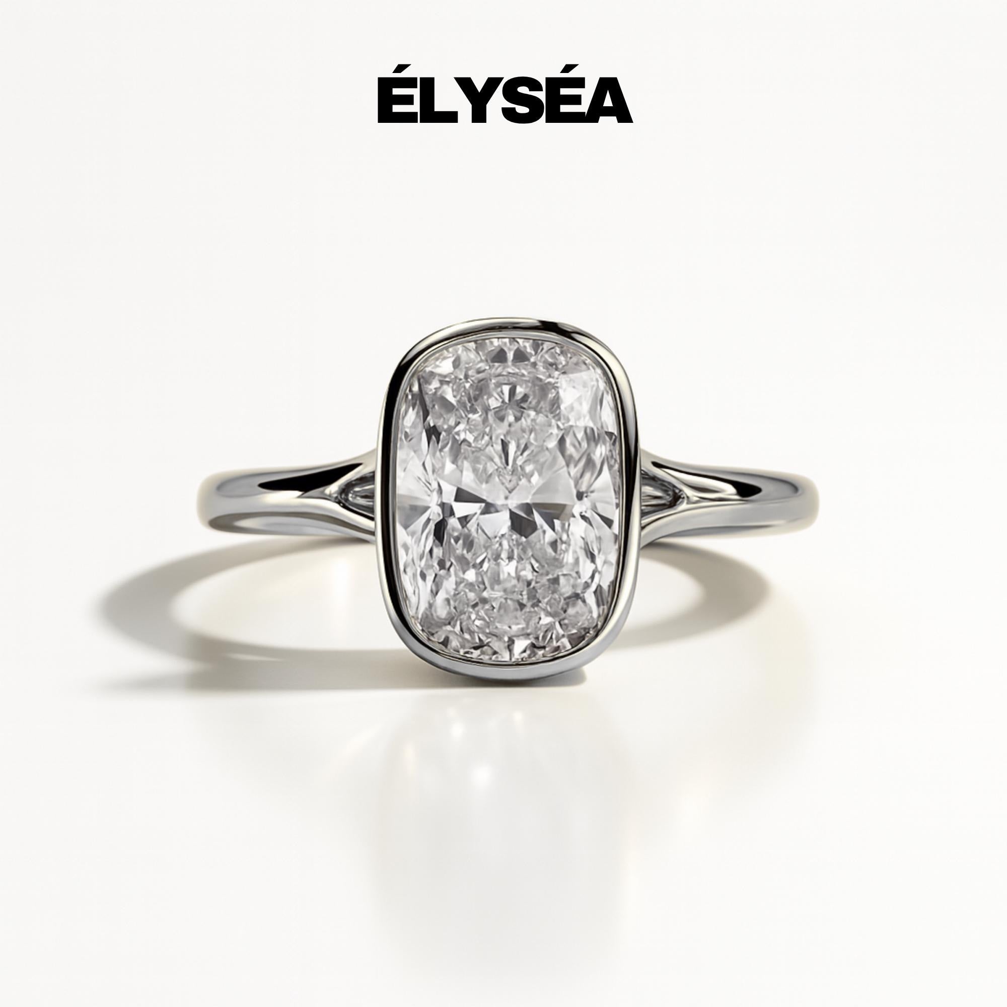 2 Carat Elongated Cushion Lab Created Diamond Bezel Set Engagement Ring