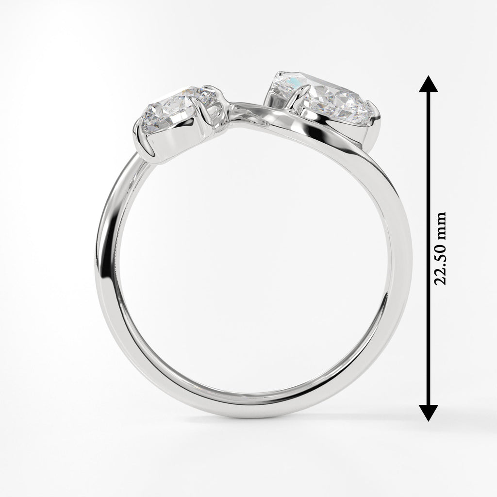 14K Gold Pear & Round Cut Lab Grown Diamond Toi Et Moi Wedding Ring