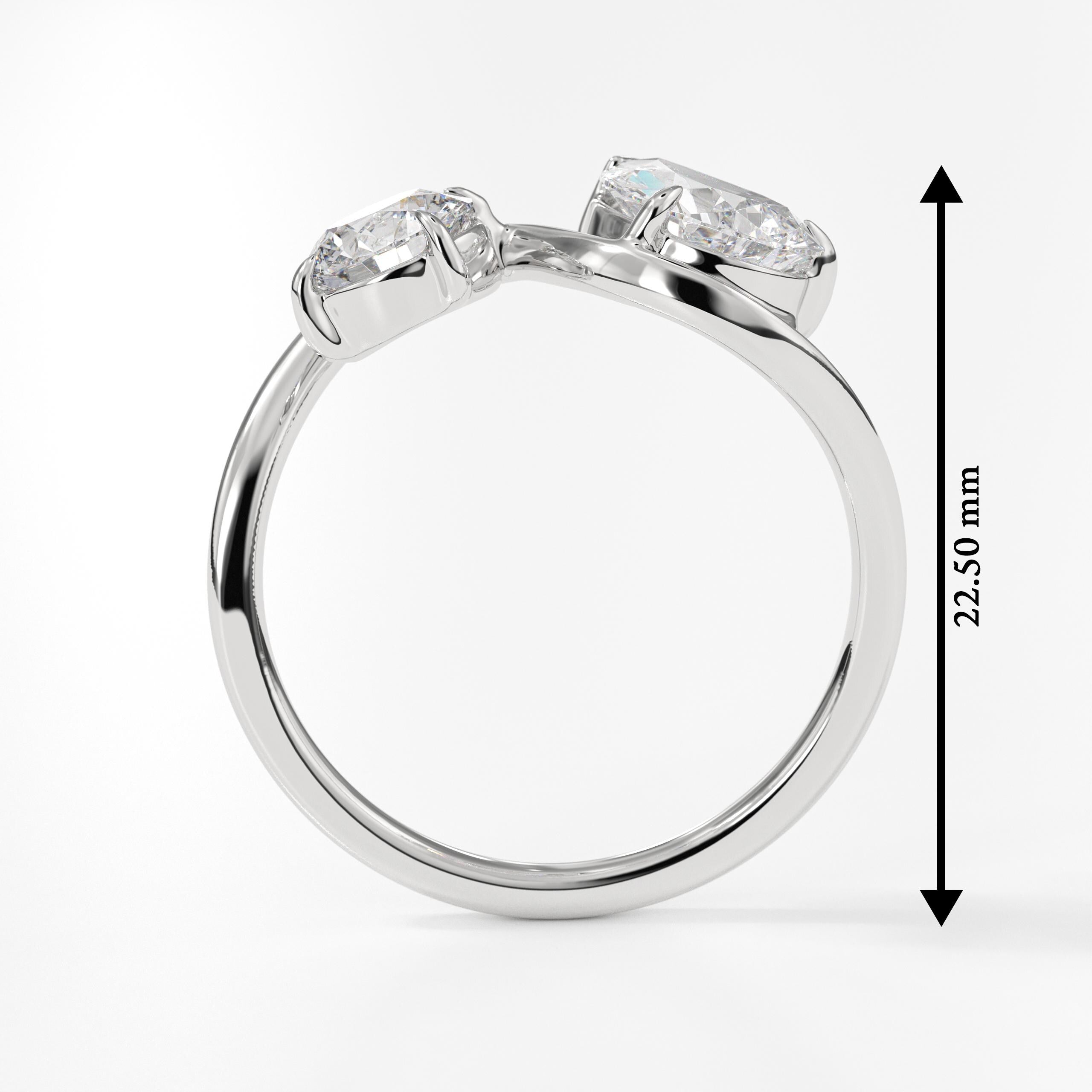 14K Gold Pear & Round Cut Lab Grown Diamond Toi Et Moi Wedding Ring