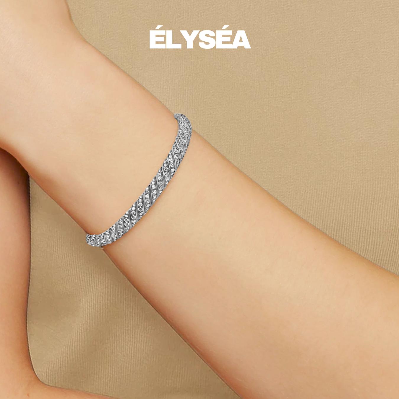 14K Gold Dainty Cable Bangle, Lab Grown Diamond Twisted Bangle,