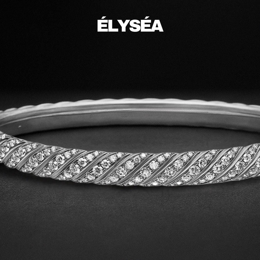 14K Gold Dainty Cable Bangle, Lab Grown Diamond Twisted Bangle,