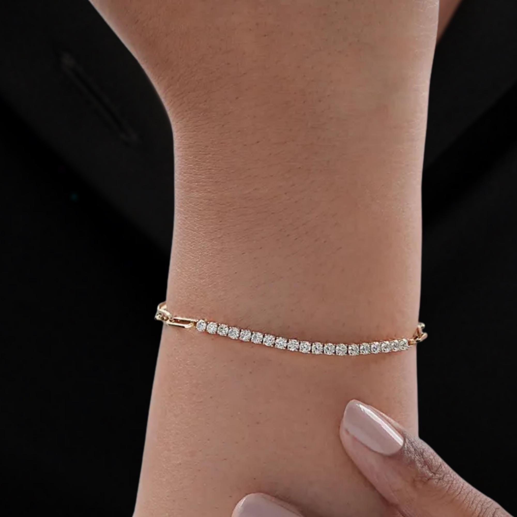 Half Tennis Half Paperclip Bracelet, 14K Gold Lab Grown Diamond Tennis Bracelet